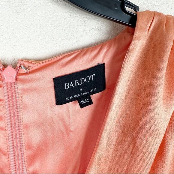 Bardot Orange Karissa Scruch Long Sleeve V-Neck Dress Mini Size Medium 6 - Picture 5 of 8